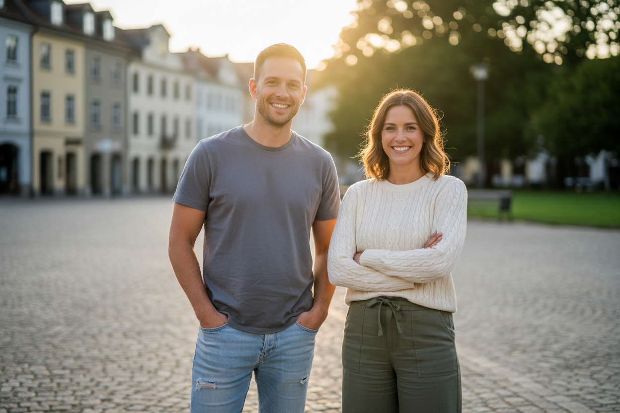 A man and woman together with casual clothes